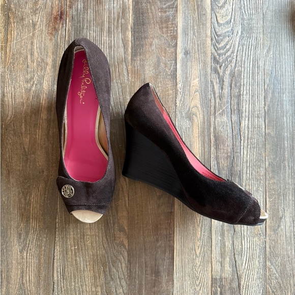 Lilly Pulitzer Brown Suede Peep Toe Wedges - Picture 10 of 12
